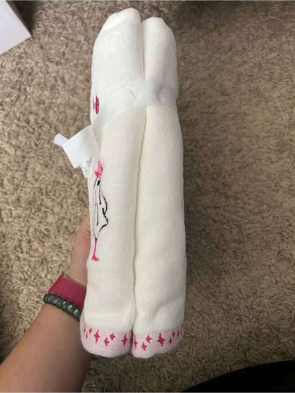 Lets Go Ghouls Pink Ghost Embroidered Towel